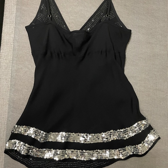 Bloomingdale’s Aqua black silk sequined spaghetti strap top, size XS - Picture 3 of 3
